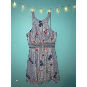 Lacy Blue floral dress with sheer accents